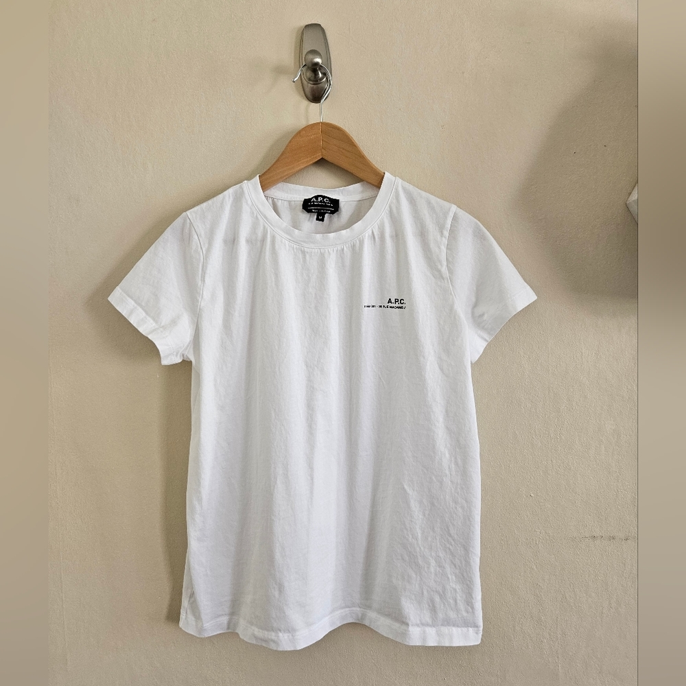 A.P.C. Organic Cotton White Logo T-Shirt, sz M* - Picture 1 of 8